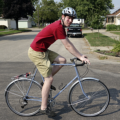 Henry on shakedown ride with Fuji-based bicycle