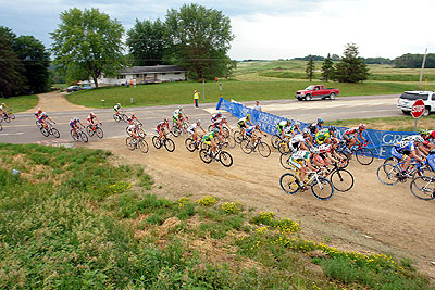 The men transition to the gravel into Cannon Falls