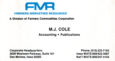 Accounting & Publications, Farmers Marketing Resources division of Farmers Commodities Corporation
