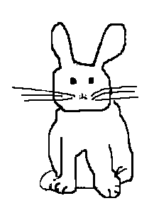 A computer drawing of Tuxedo the rabbit
